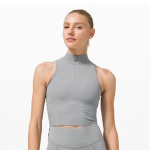 Lululemon Rib Zip-Front Cropped Run Tank Top Rhino Grey